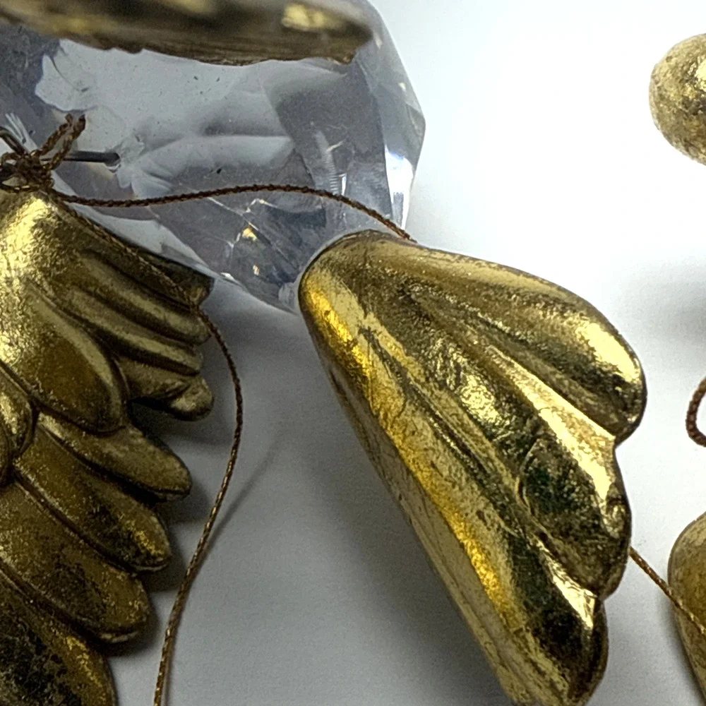Vtg Lot of 2 Flying Cardinal Bird Plastic Acrylic Faceted Ornaments Gold As Is